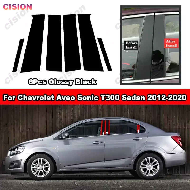 

Глянцевое пианино, черное покрытие для окон и дверей автомобиля, средняя колонка, столб, стойка, отделка с зеркальным эффектом для Chevrolet Aveo Sonic Sedan T300