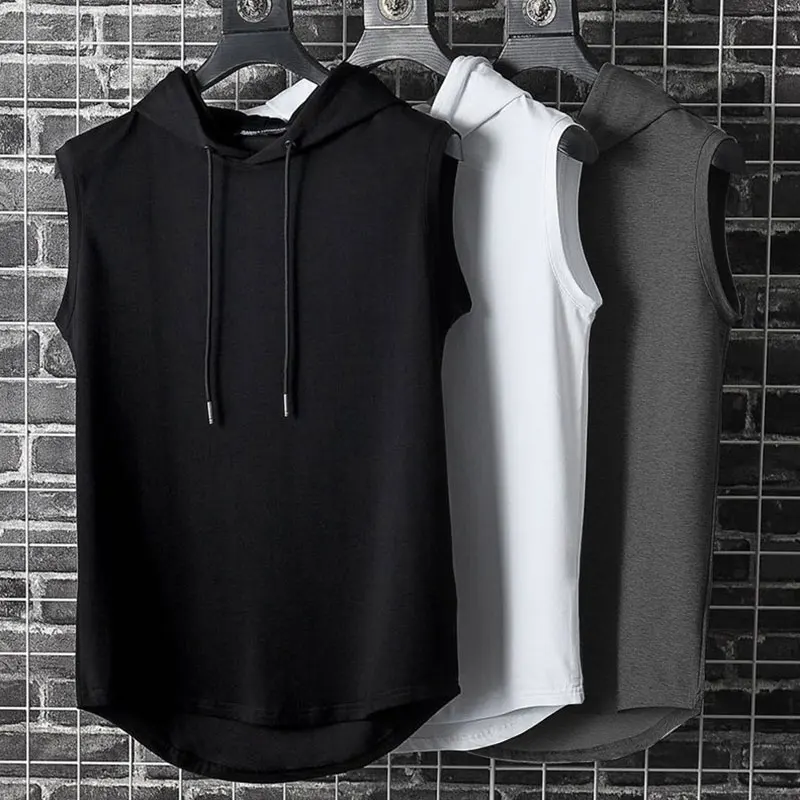 

Summer Men Clothing Tank Tops Plus Size Sweatshirt Sleeveless Tops Hoodie Vest Workout Fitness Mens T Shirt Workout Hip Hop Vest