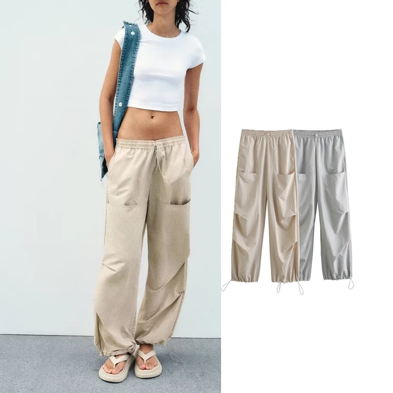 

TRAF Women Pants 2023 New Fashion With Pockets High Waist Cargo Pants for Women Streetwear Casual Loose Trousers Woman