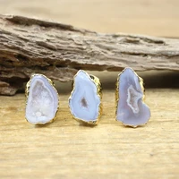 irregular natural white quartz drusy adjustable rings raw agates geode finger gold ring fashion boho jewelry dropshippingqc4167
