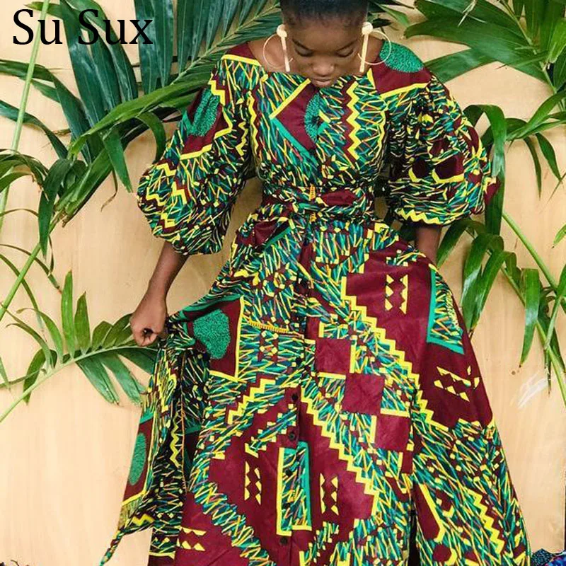 Африканская Одежда Для Женщин Дашики, Африканское Платье с принтом, пышными рукавами, большие свободные платья с разрезом, платья Partyclub, новинка 2022
