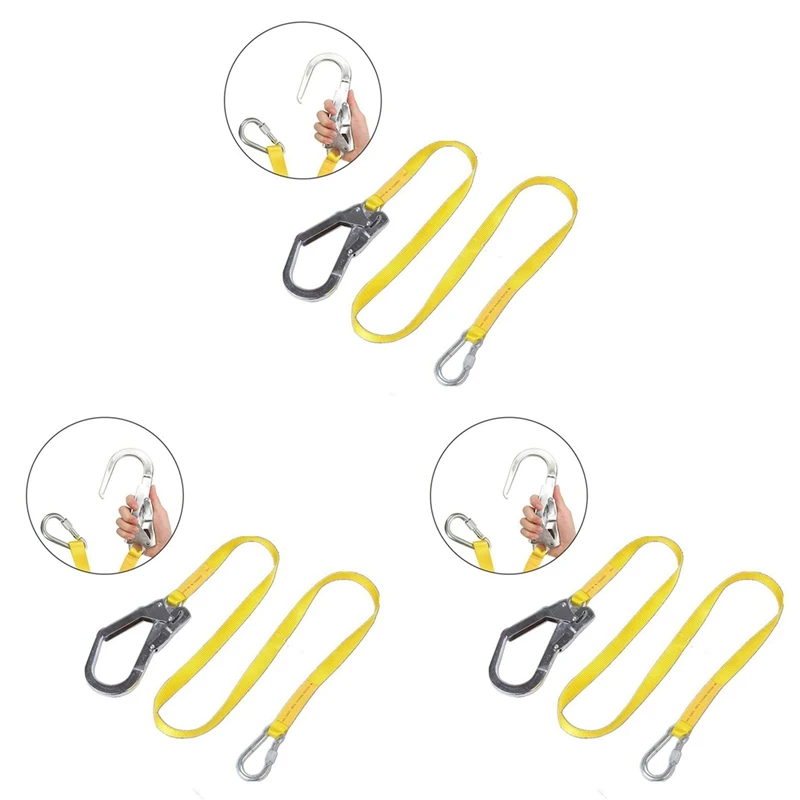 

3X Safety Lanyard, Outdoor Climbing Harness Belt Lanyard Fall Protection Rope With Large Snap Hooks, Carabineer