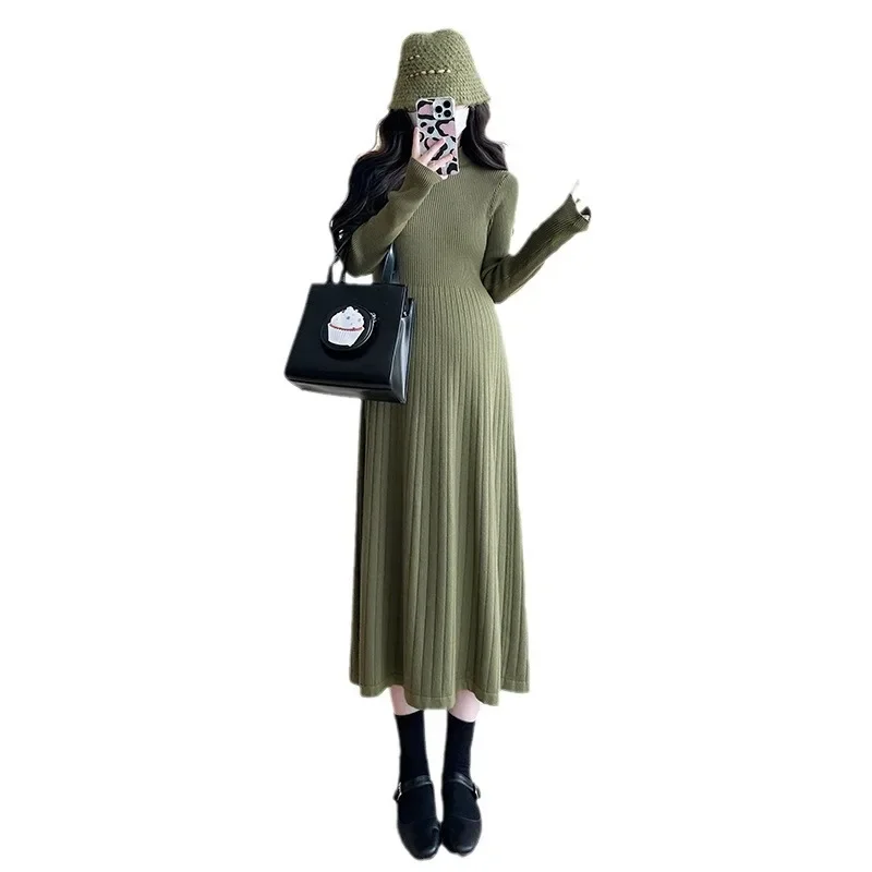 Модное утягивающее вязаное платье для беременных 2024 новый стиль средней длины