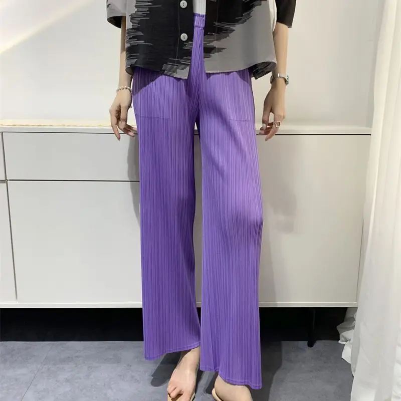 

2022 new Spring Summer Autumn Women Casual Elegant Ladies Miyake Designer Loose Straight Pleated Pants High Waist Trousers