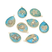 wholesale8pcs natural stone blue ocean mine drop pendant for jewelry makingdiy necklace bracelet accessories charms gift 26x35mm