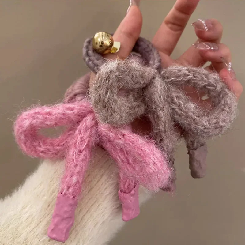 Мягкие шерстяные резинки для волос ручной работы модные с бантом девочек женские