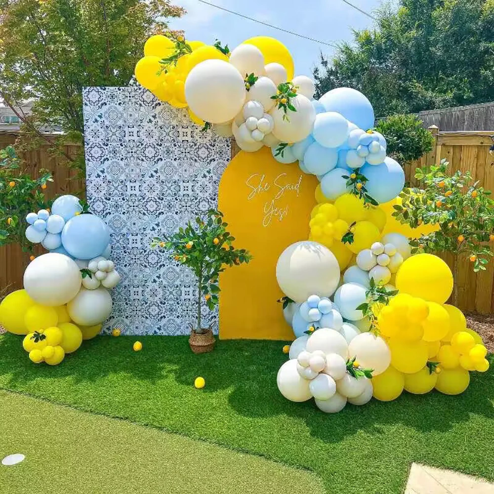 

112Pcs Pastel Blue Yellow Balloons Arch Garland Kit Sand White Balloon Baby Shower Decor Ballon Birthday Party Globos Decoration