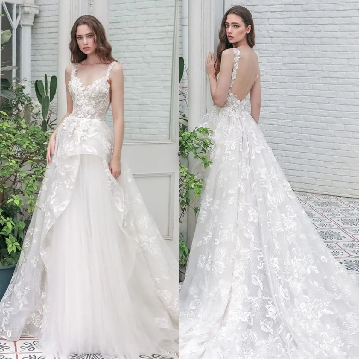 

Bohemian Wedding Dress for Women 2022 Tulle V-neck Backless Lace Appliques Beach Princess Bridal Gowns Vestido De Novia