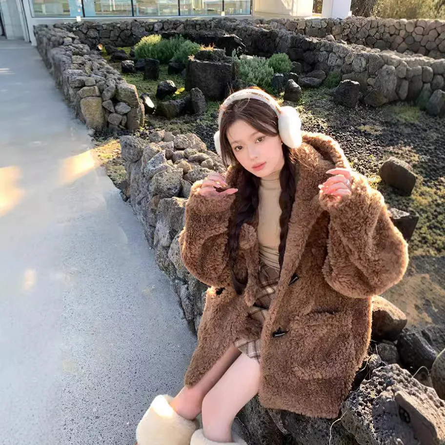 Тедди бычьего рога 24 осень/зима новое шерстяное пальто из овечьей шерсти с