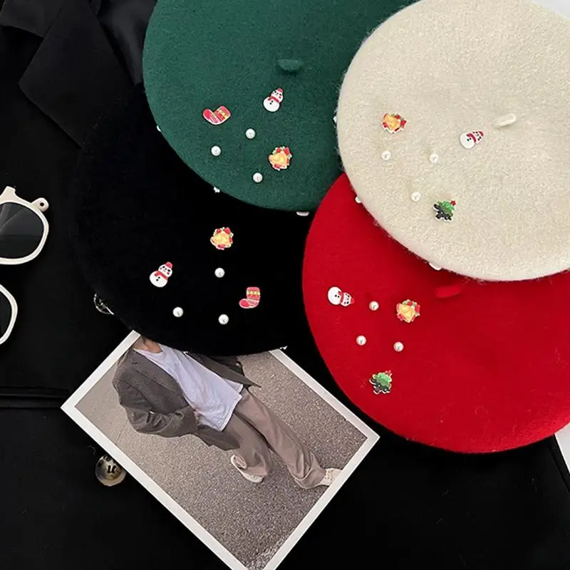 Рождественский берет для девочек зимний теплый и устойчивый к холоду шерстяной