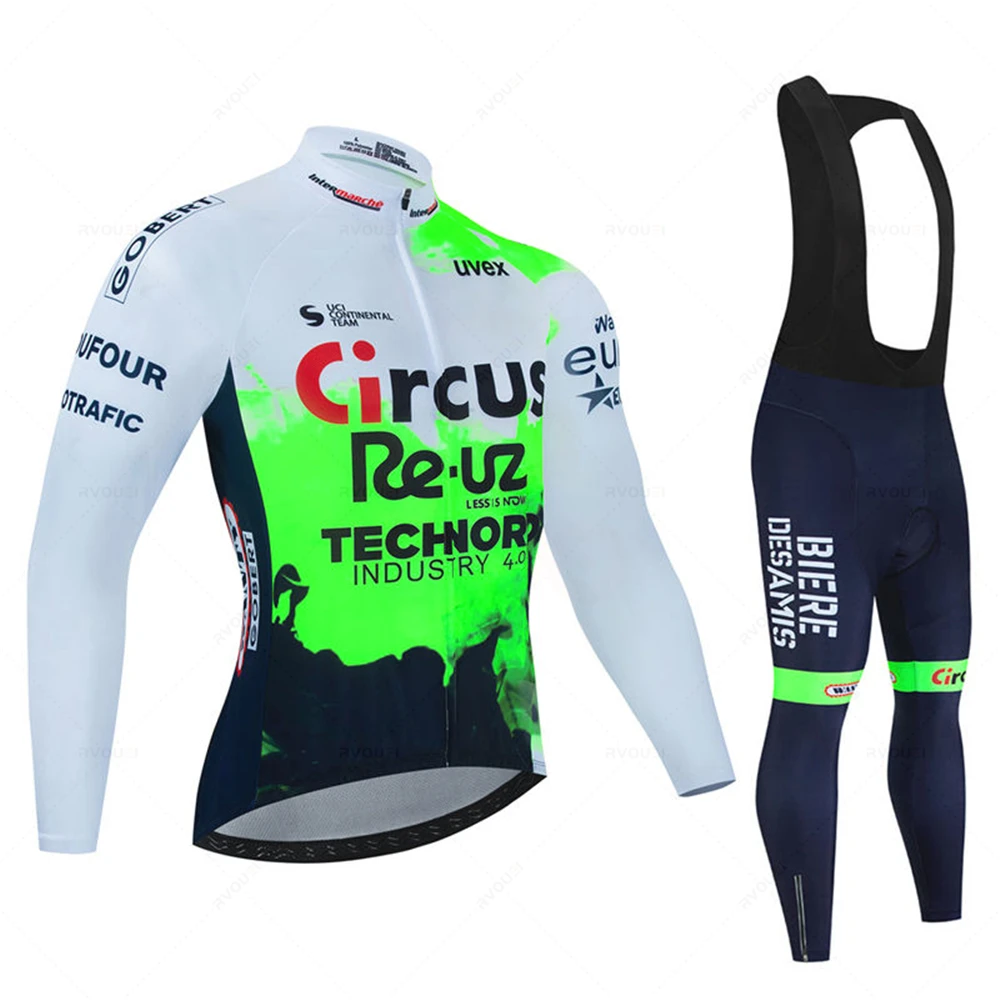 

Circus Wanty Fluorescent Green Long Sleeve Cycling Clothing Set Team Jersey Suit Breathable Bike MTB Clothing Ciclismo Maillot