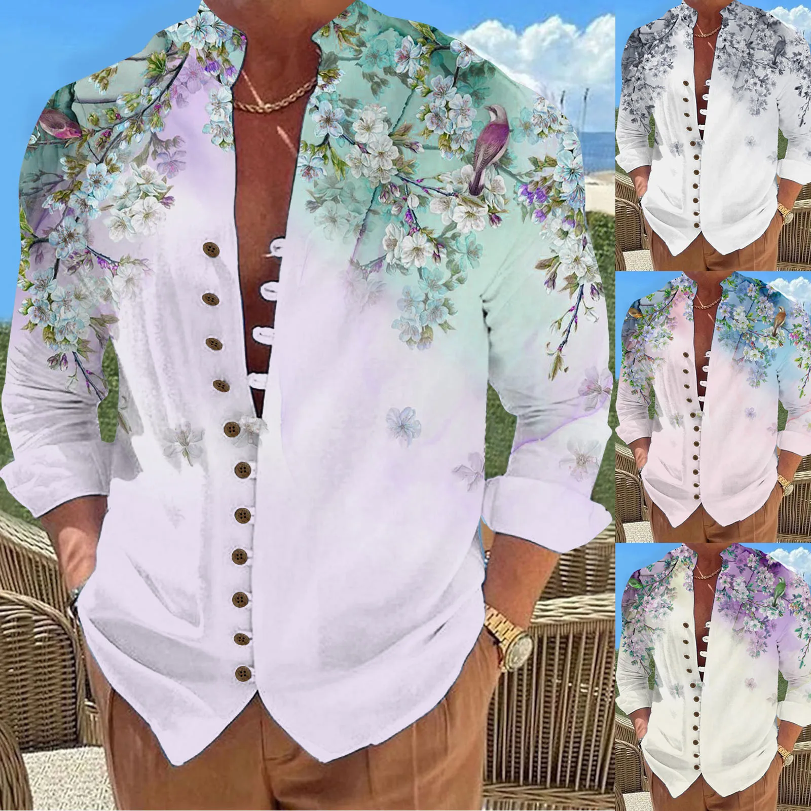 

Striped Shorts Mens Holiday Seaside Leisure Loose Button Stand Collar Digital 3D Mens Big And Tall Tee Shirts Rodeo Shirts Men