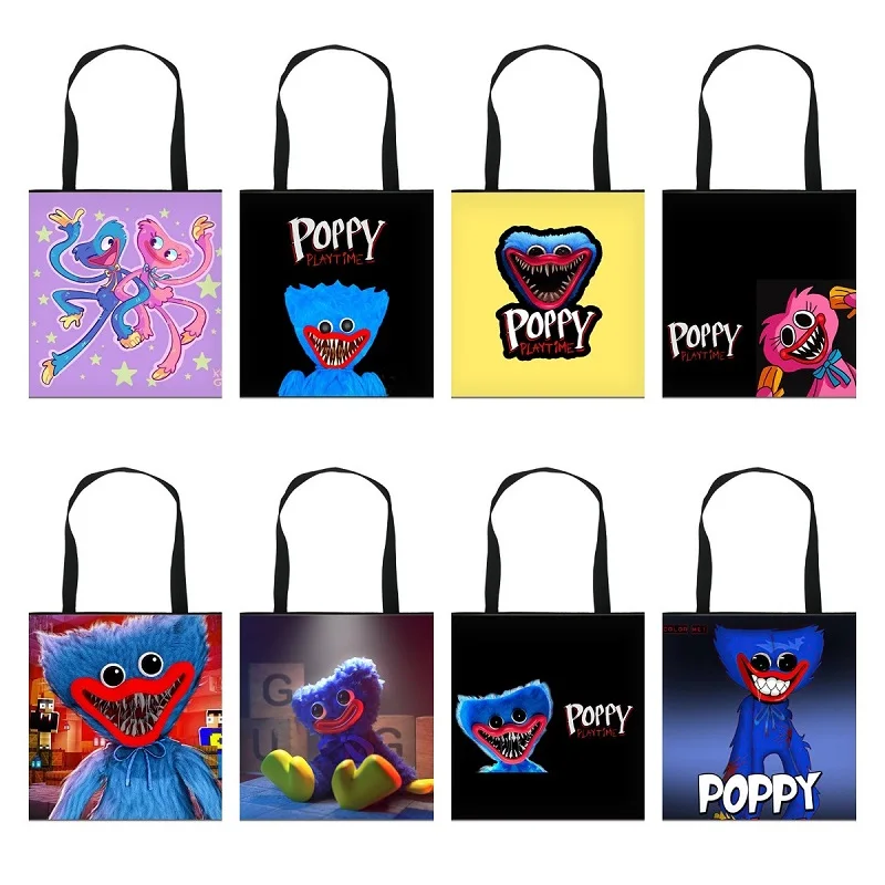 

40cm Poppy Playtime Shopping Bag Female Foldable Eco Friendly Reusable Women Grocery Tote Handbag Lightweight Shoulder Bags