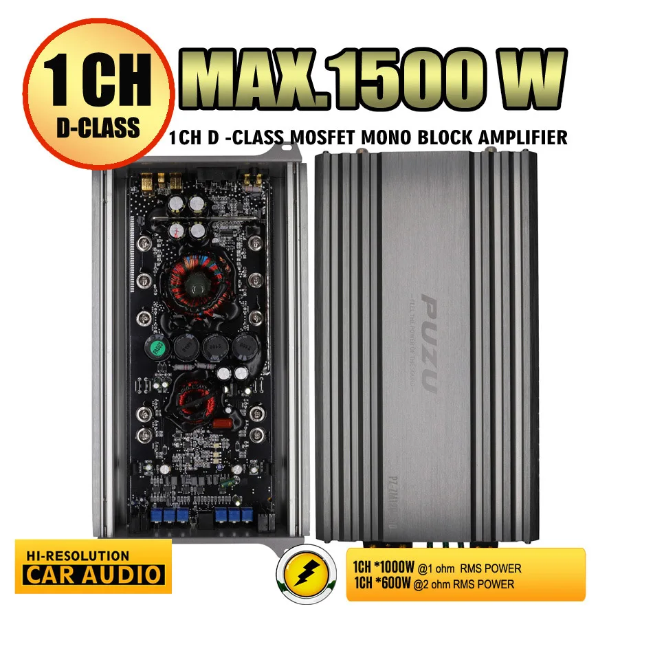 

PUZU PZ-ZM1200.1D Mono 1500Watts D-class Car Audio Power Amplifier 1ch 2ohm for subwoofers speaker with Remote gain control