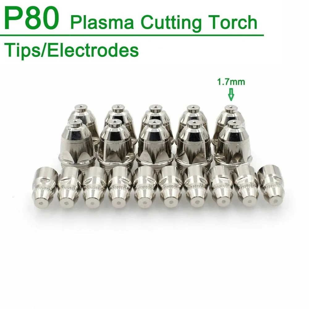 

60A 80A 100A P80 20pcs Consumable Cutting CNC Plasma Torch Tip Cutting Torch 10 Electrodes + 10 Nozzles