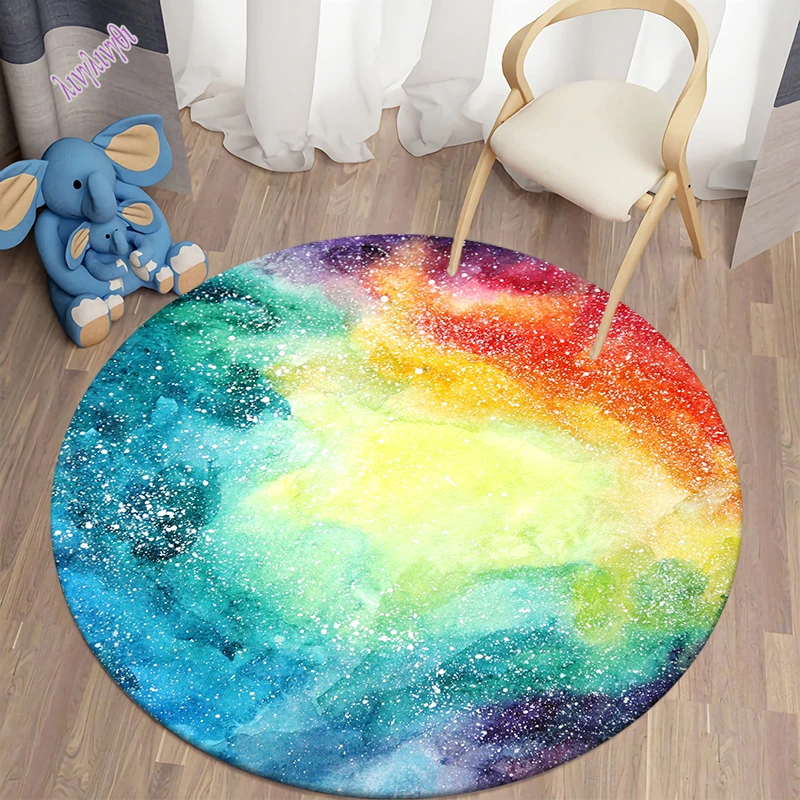 3D Round Carpets for Children's Room Galaxy Space Living Room Rugs Soft Flannel Floor Area Rug Bedroom Mat Kitchen Rug for Home