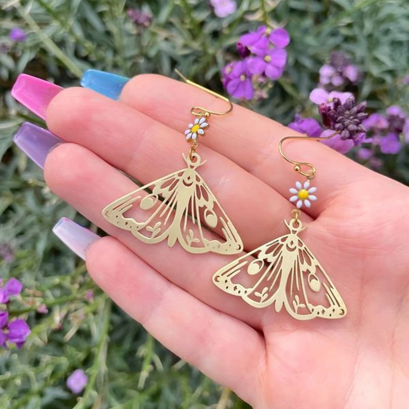 

Simple and Natural Style, Golden Hollow Butterfly Pendant Earrings, Butterfly Earrings, Daisy Earrings, Boho Earrings,