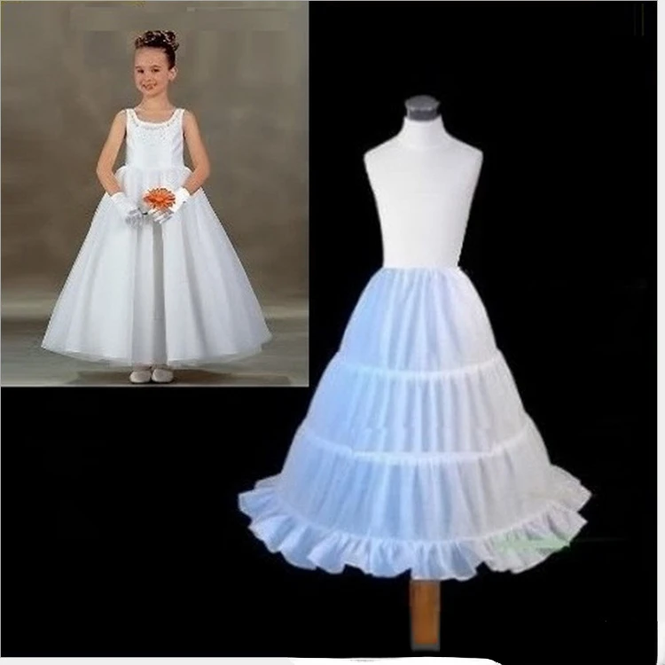 

Children's Pannier Princess Lolita Petticoat Wedding Flower Girl Dress Underdress Long Three Steel Ring White Mesh Underskirt