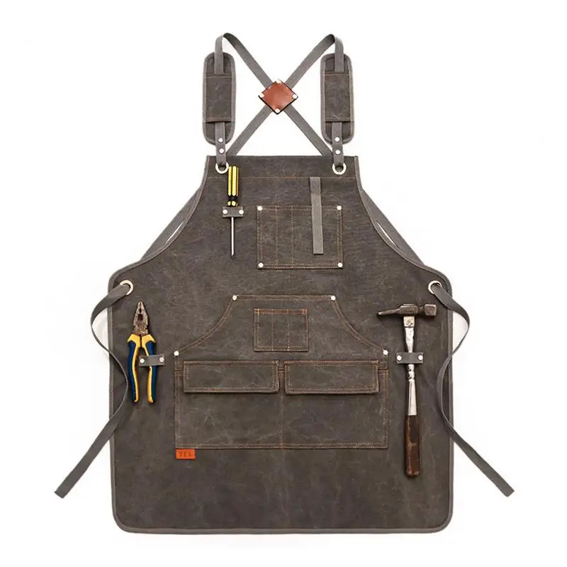 

Durable Goods Heavy Duty Unisex Canvas Work Apron With Tool Pockets CrossBack Straps Adjustable For Woodworking Painting