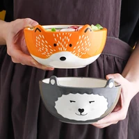 european style underglaze cute cartoon animal ceramic bowl single baby breakfast food supplement bowl fruit salad rice bowl