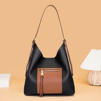 new fashion large bucket tote designer handbags for women genuine leather casual vintage shoulder bags korean soft panelled bag