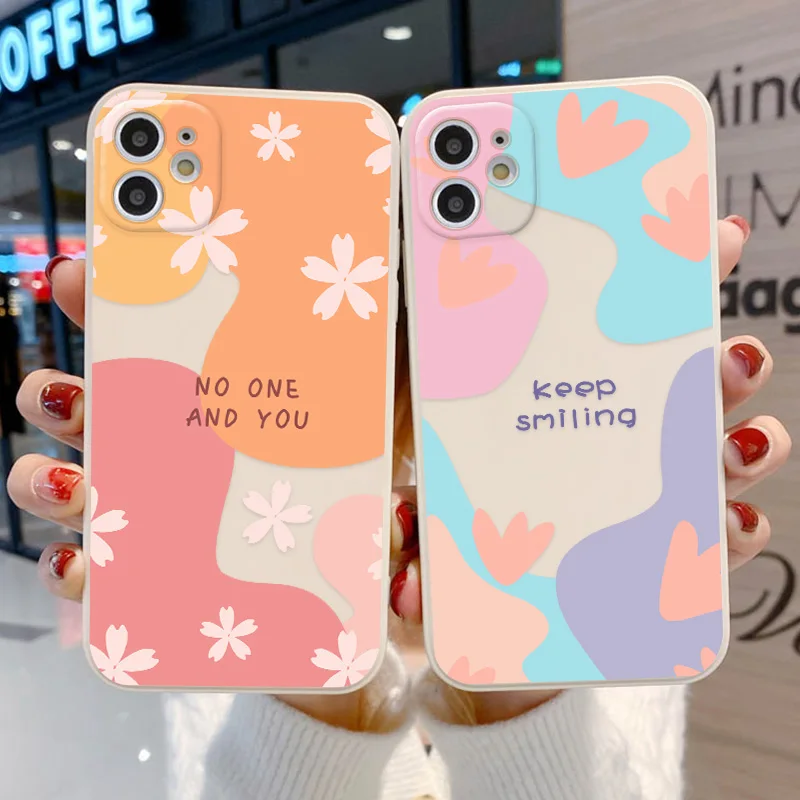 

Square Flower Phone Case For iPhone 11 12 13 14 Pro Max 13 Mini 7 8 6 6s Plus XR SE 2020 2022 X Xs Max 11ProMax Soft TPU Covers