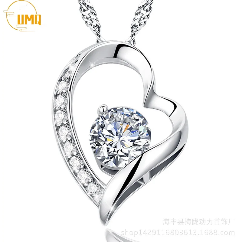 

High Quality Girls 925 Sterling Silver Necklace Female Natural White/purple Crystal Pendant with Chain Heart-shaped Loves Gift