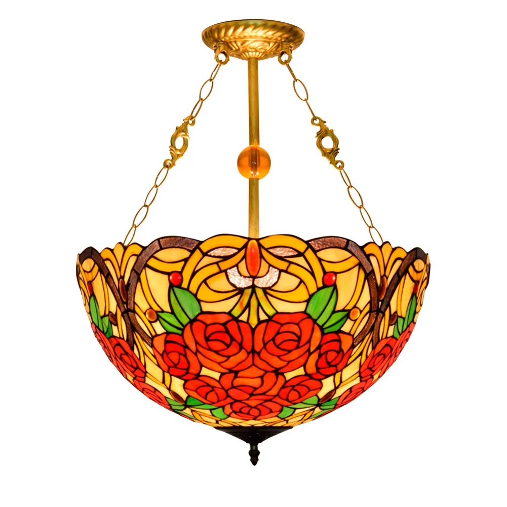 

Stained glass chandelier 20 " Tiffany Stained Glass pendent lamp American Creative Garden Rosette Restaurant Bedroom Chandelier