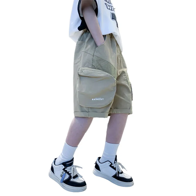 

2023 New Casual Kids Boys Cargo Shorts with Pockets Children Khaki Black Color Summer Shorts School Pants For Teenage Boy 4-14T