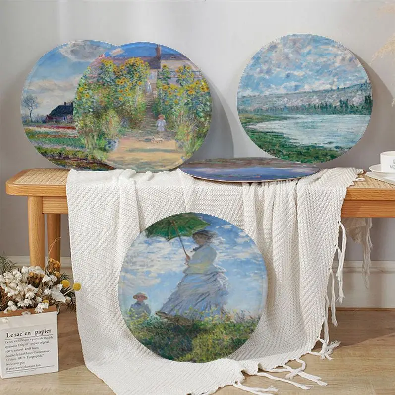 

Famous Monet Canvas Painting Creative Plush Cushion Home Back Cushion Soft Comfortable 50x50cm Chair Mat Pad