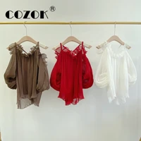 cozok japanese fashion tops sweet hollow off shoulder chiffon ruff sleeve 2022 new temperament elegant shirts