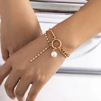 trendy punk chunky metal chain link bracelet for women geometric round simulated pearls long tassel tennis chain pendant jewelry
