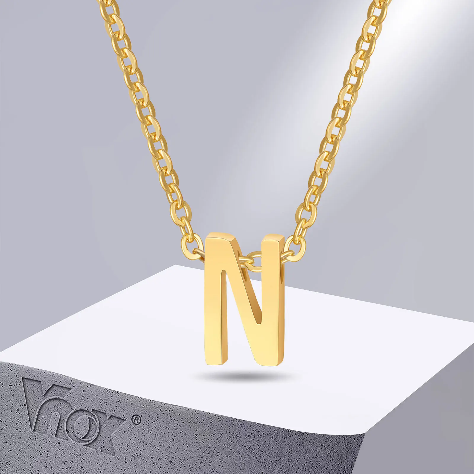 

Vnox Simple Initial Letter Necklaces for Women, Minimalist Gold Color Stainless Steel A-Z Alphabet Name Pendant Collar