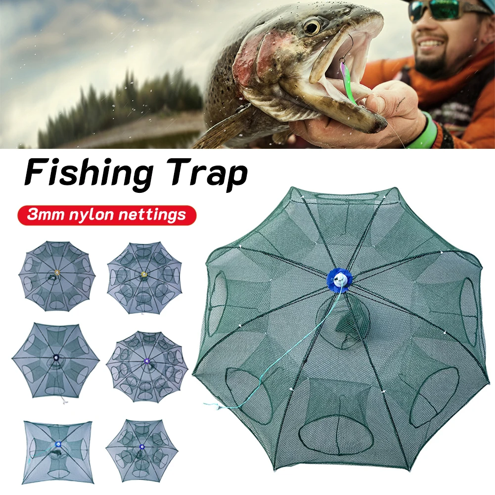 

Folding Fishing Net Trap Portable 4-20 Holes Fishing Bait Trap Casting Nets for Crab Crayfish Shrimp Mesh Nylon Fish Trap Cages