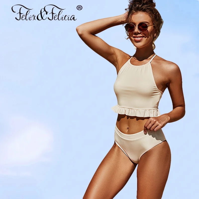 

FELIX&FELICIA New High Waist Bikini Ladies Push Up Sexy Swimwear Swimsuit Suit Women Summer Solid Color Swimwear Beachwear 2022