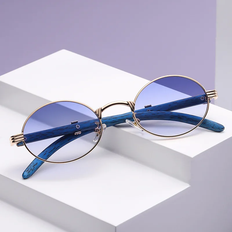

New Vintage Imitation Wood Sunglasses Europe and America Small Round Frame Sunglasses New Brand Design Men's Trendy Glasses