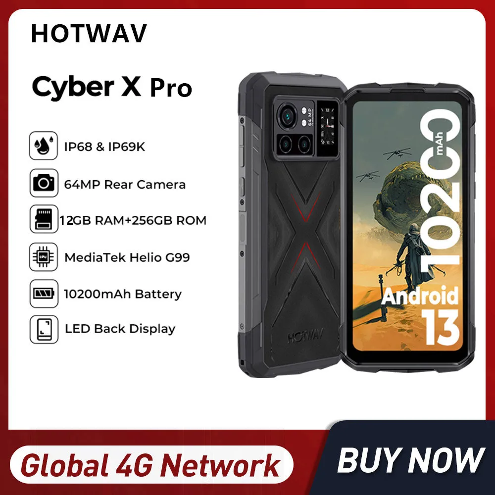 

HOTWAV Cyber X Pro Watwerproof Rugged Smartphones 6.78Inch 12GB+256GB Android 13 Cell Phone 10200mAh 108MP Camera Global Version
