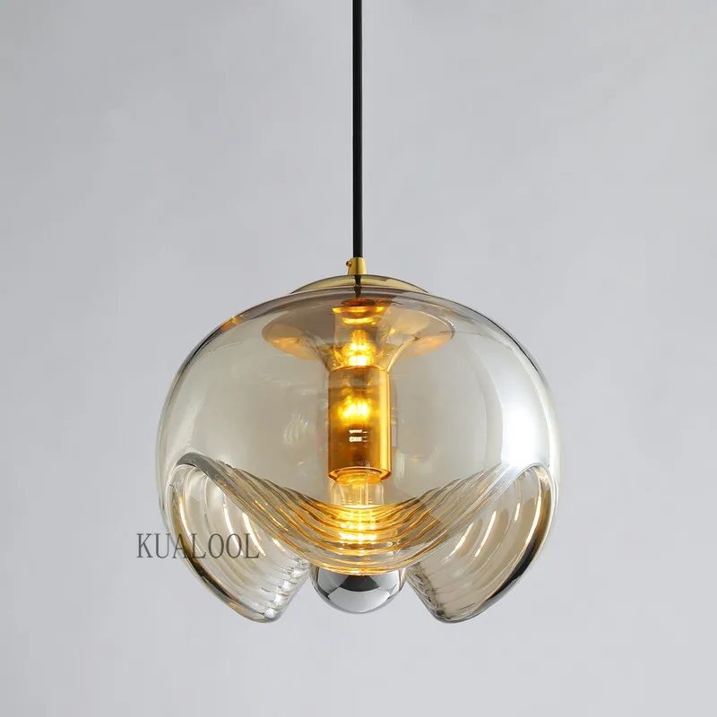 

New Water Ripple Glass Pendant Lights Retro Industrial Lustre Kitchen Island Pendant Lamp Dining Room Furniture Bar Lights Decor