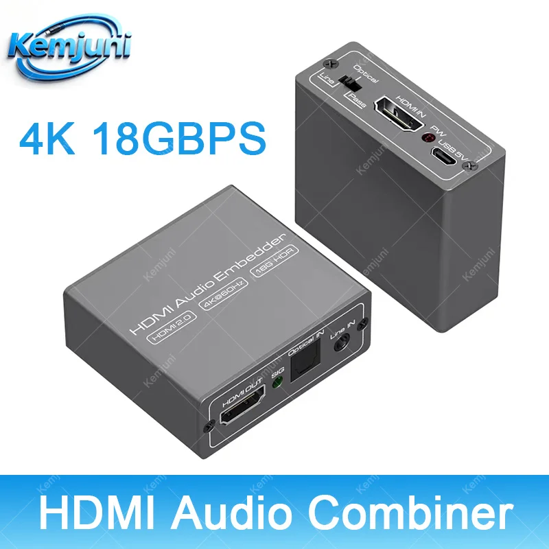 Фото HDMI-конвертер с поддержкой HD 4K 60 Гц, оптическим и 3,5 мм AUX аудиовходом, адаптер-микшер для HDMI, подходит для камер, DVD-плееров, ноутбуков №1