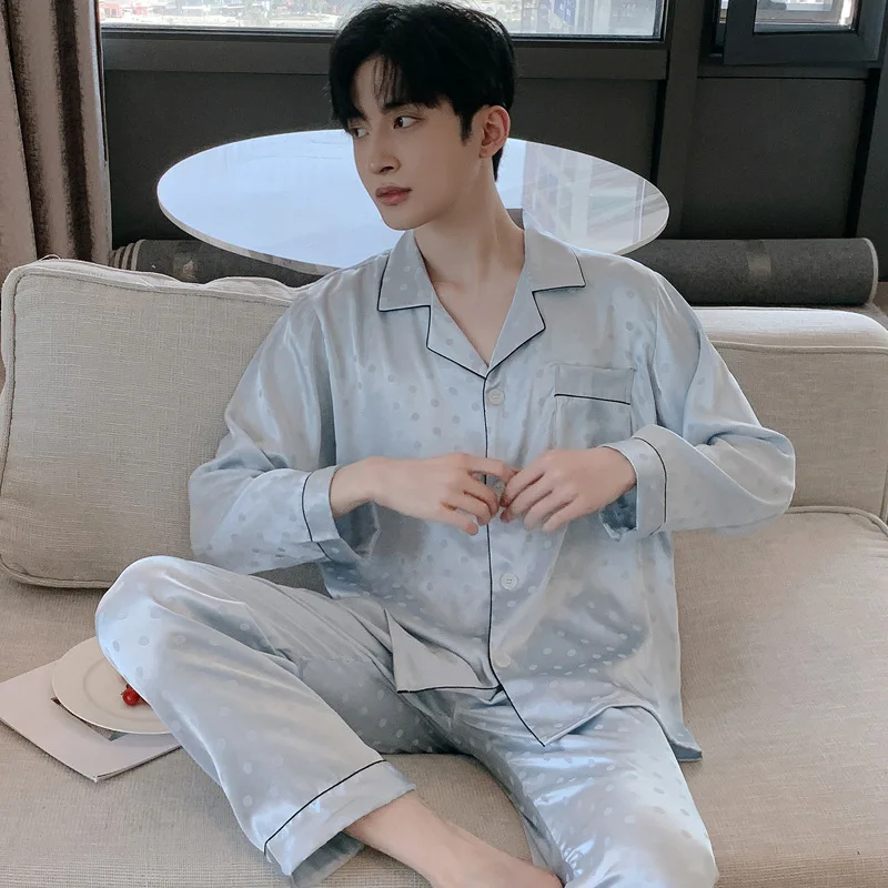 New Pajamas Men's 2022 Spring Autumn Summer Ice Silk Homewear Thin Section Simulation Silk Large Size Suit  Pajama Set Sleepwear