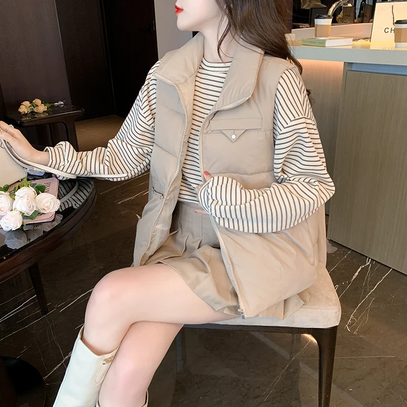 

2022 new Korean version down and cotton vest Western style all-match loose large pockets outside wear vest for women