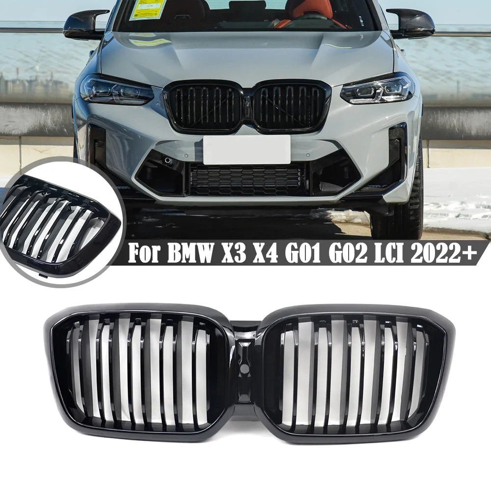 

Передняя решетка для радиатора, решетка для BMW X3, X4, G01, G02, LCI 2022 + глянцевые черные гоночные решетки, аксессуары для стайлинга автомобиля
