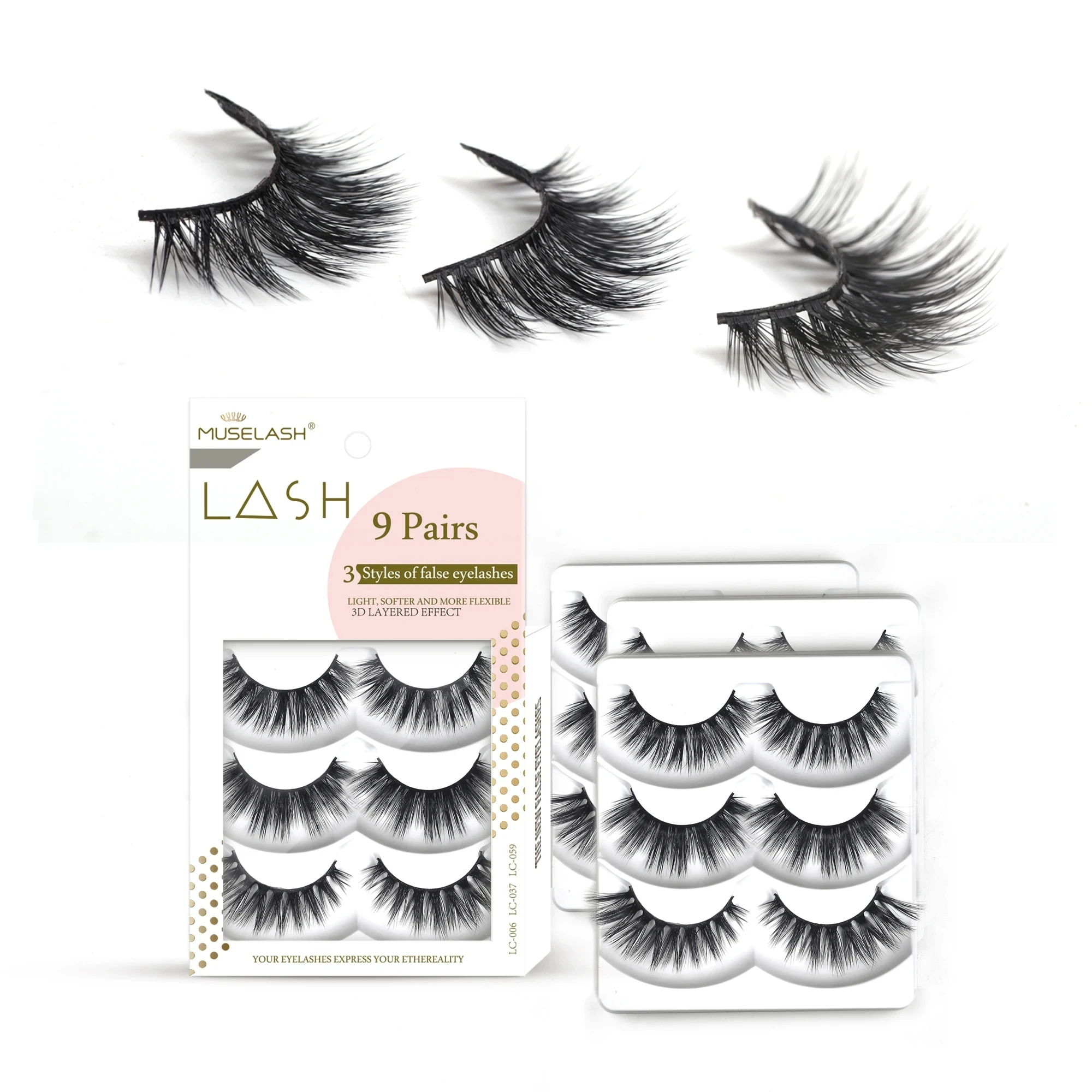 ETVITE Norковые Ресницы 9 Пар 3D Искусственные Натуральные Мягкие Пушистые Объемные