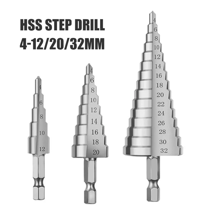 4-12mm 4-20mm 4-32mm HSS Titanium Plated Straight Slot/Spiral Slot Step Drill Wood Metal Core Drill Bit Electric Hole Saw