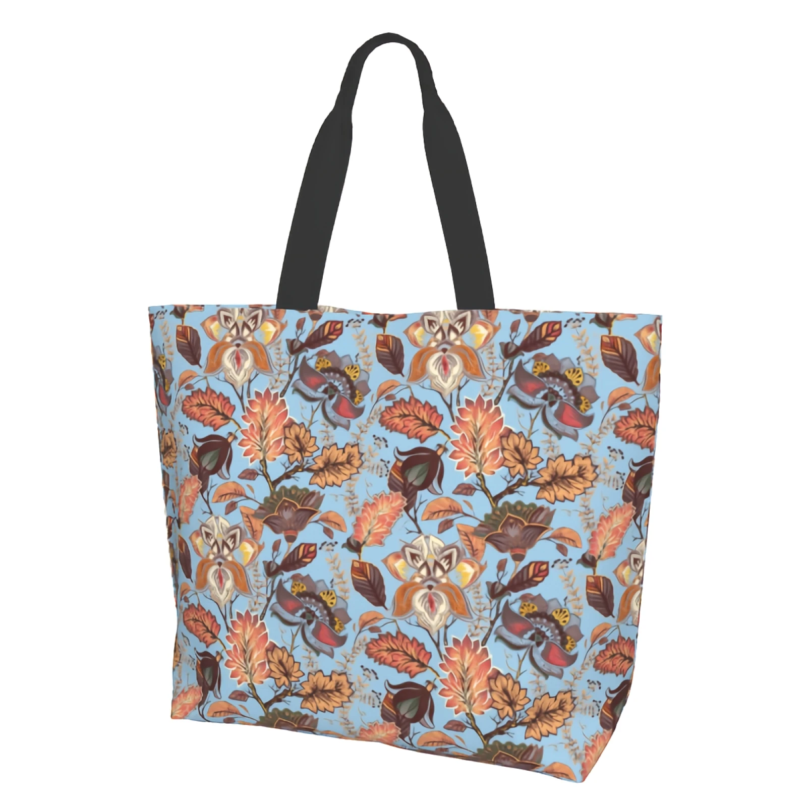 

Floral Blue Reusable Tote Bag Shopping Travel Storage Tote Lightweight Washable Shoulder Bags Handbag with Inside Pockets