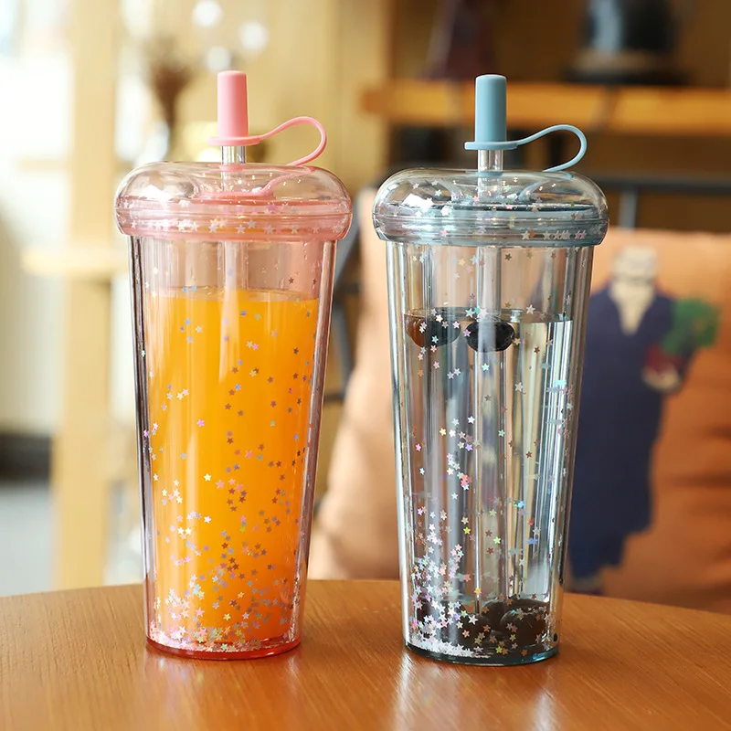 

Transparent Plastic Straw Cup Can Be Used for Drinking Water, Milk Tea and Other Simple Portable Large Capacity Ice Cup