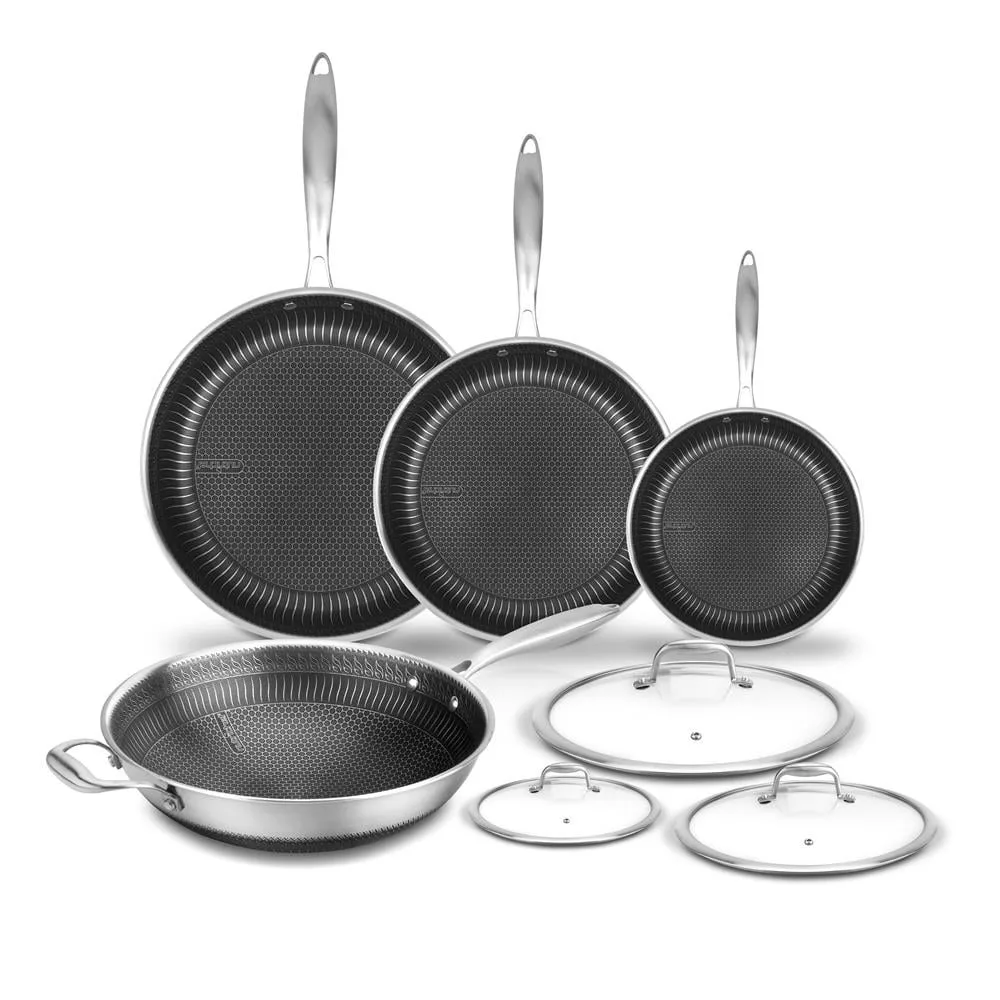 

Kitchenware Pots & Pans Set - Triply Stainless Steel Cookware, DAKIN Etching Non-Stick Coating Inside and Outside (7-Piece Set)