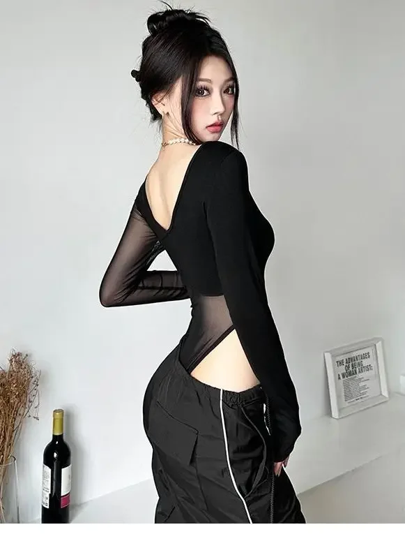 Сексуальный комбинезон с длинным рукавом в европейском стиле и кружевным верхом