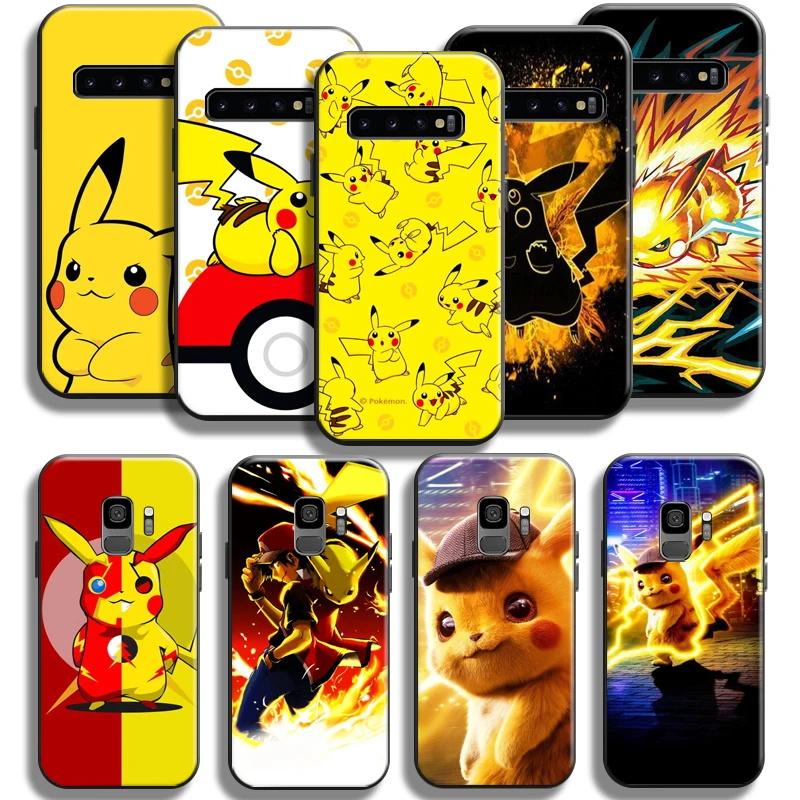 

Anime Pokemon Pikachu Phone Case For Samsung Galaxy S10 5G S9 S8 Plus S10 Lite S10E Liquid Silicon Black Silicone Cover Carcasa