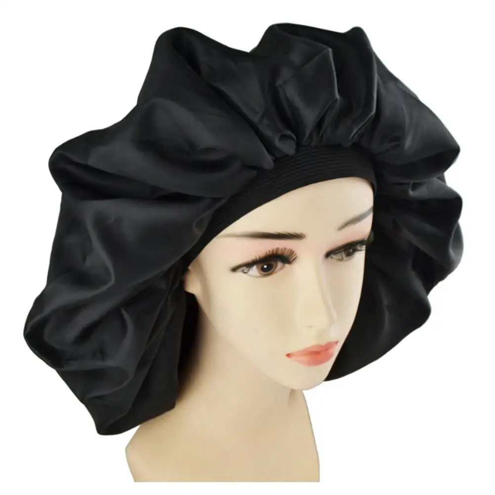 

High Quality Super Giant Sleep Cap Waterproof Shower Cap Female Hair Care Protect Hair Large Satin Silk Bonnet Sleep Cap Luxurio